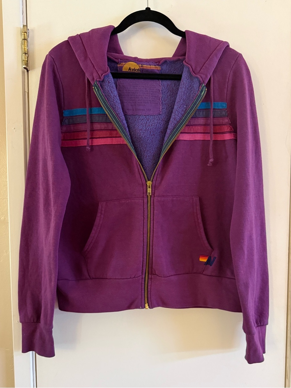Aviator Nation 5 Stripe Purple Zip Up Hoodie